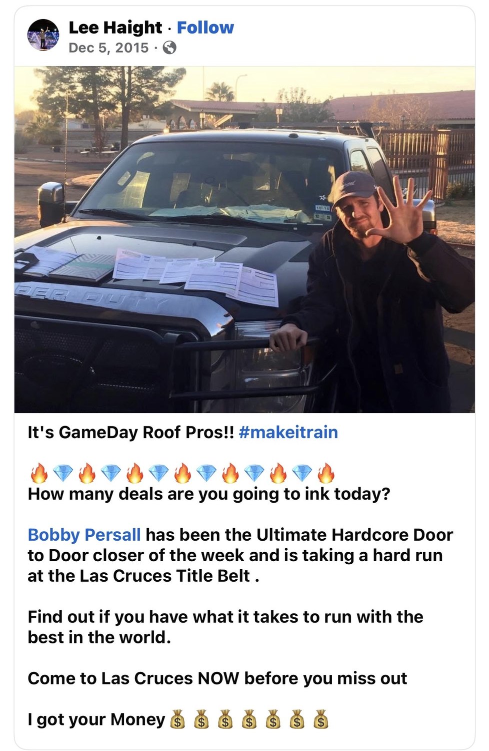 2015: the man who ran the national sales contest posting that Bobby was making a run for the championship